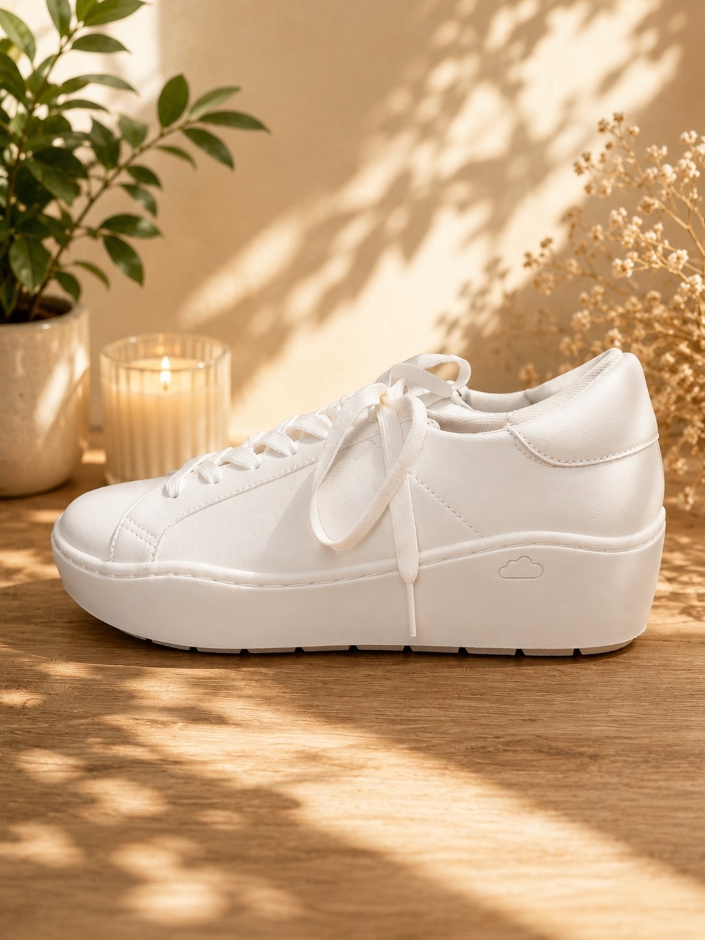 Men's White Platform Sneaker - Minimal Lace-Up